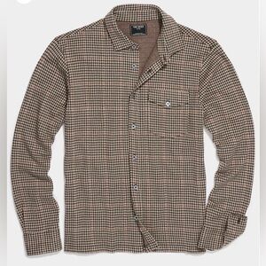 TODD SNYDER 100% COTTON HOUNDSTOOTH DOUBLE KNIT POLO IN SADDLE BROWN SIZE XL